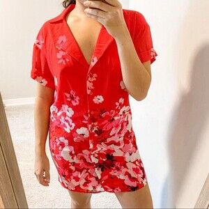 Privacy Please Dress La Jolla Red Floral Button Down Short Mini Revolve Small